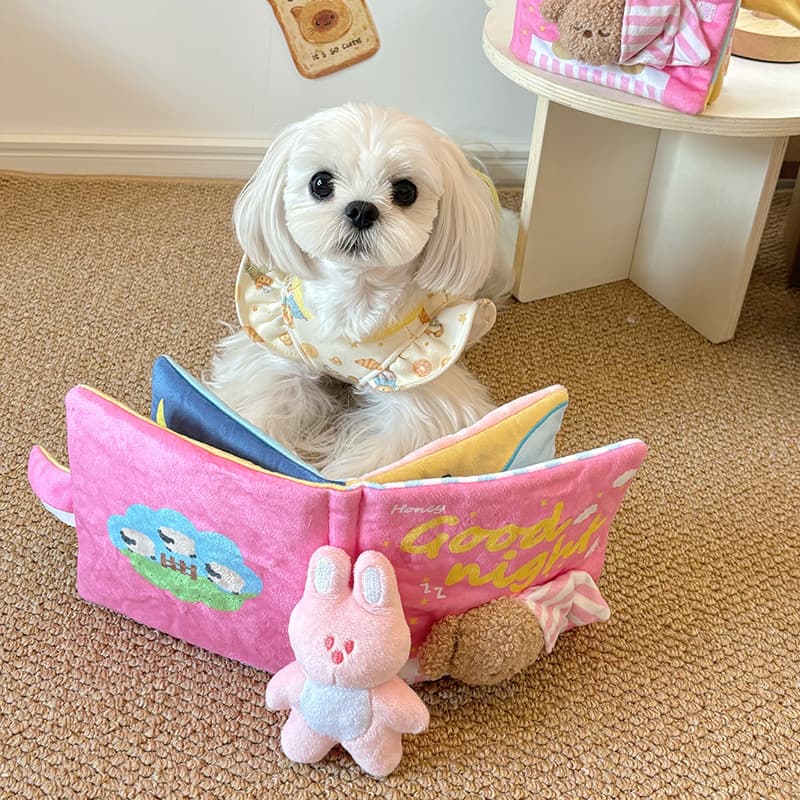 Dog Puzzle Interactive Toy Book, Hide-and-Seek Snuffle Toy, Squeaky Book, Pink Book, Goodnight Book, Cat and Dog Treat Hide Book