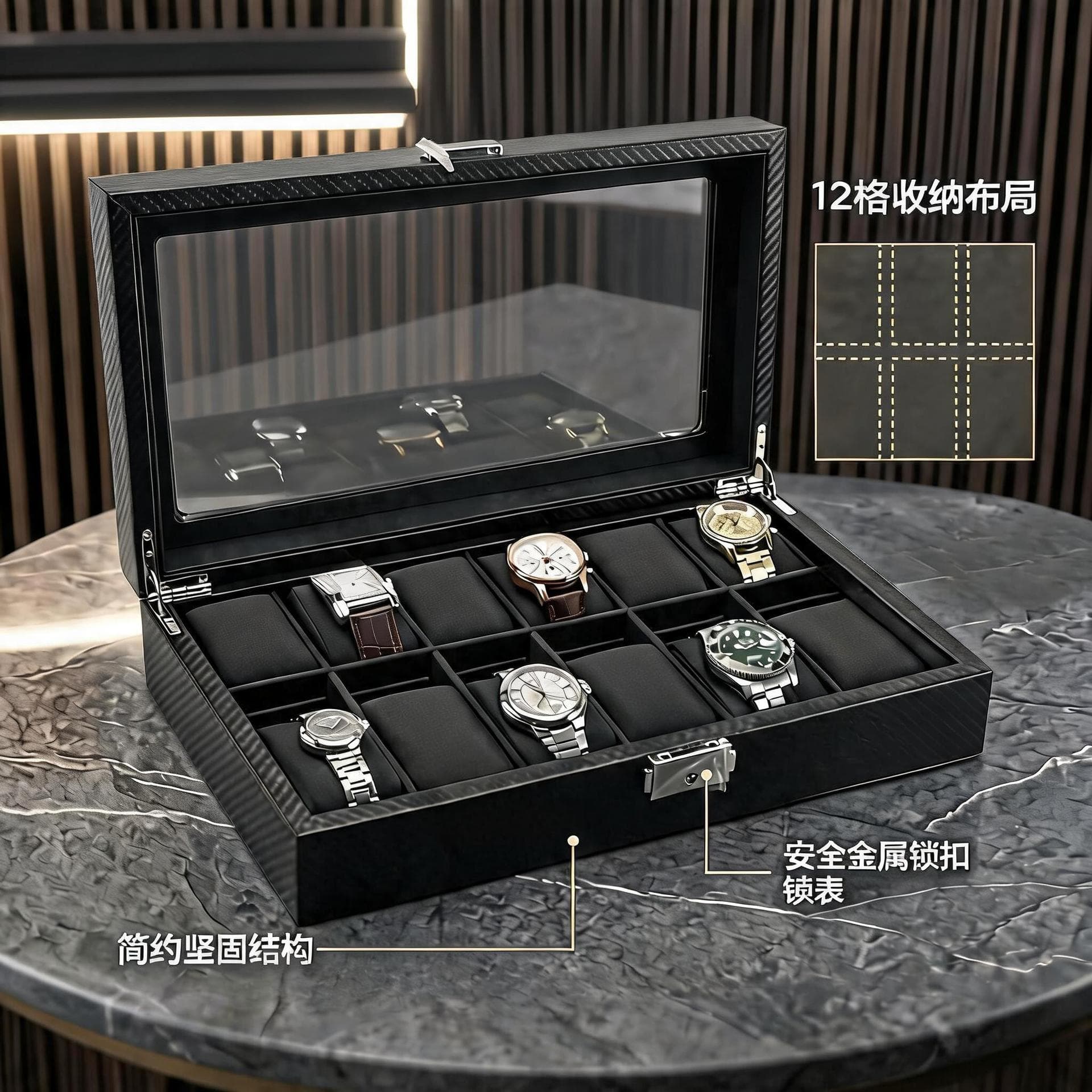 Watch storage box, exquisite home watch box display, dustproof storage watch box, large capacity storage box