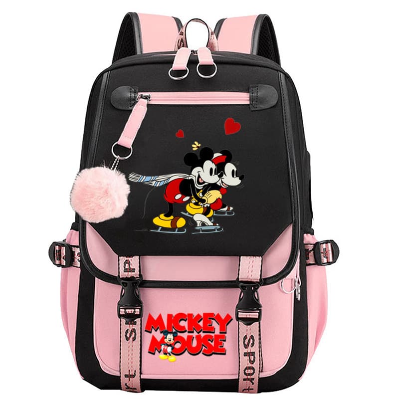 Mickey Mouse Travel Bag Youth USB Charging School Bag High School Student Casual Backpack Large Capacity
