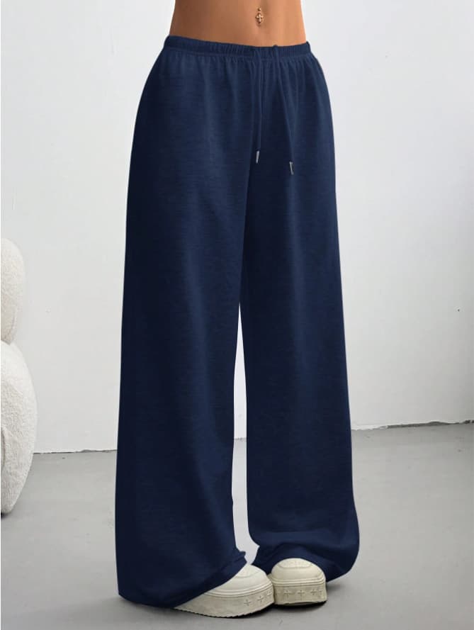 European and American Style Versatile High-Waist Drawstring Tie Casual Wide-Leg Loose Straight Pants Solid Color Sports Sweatpants Women
