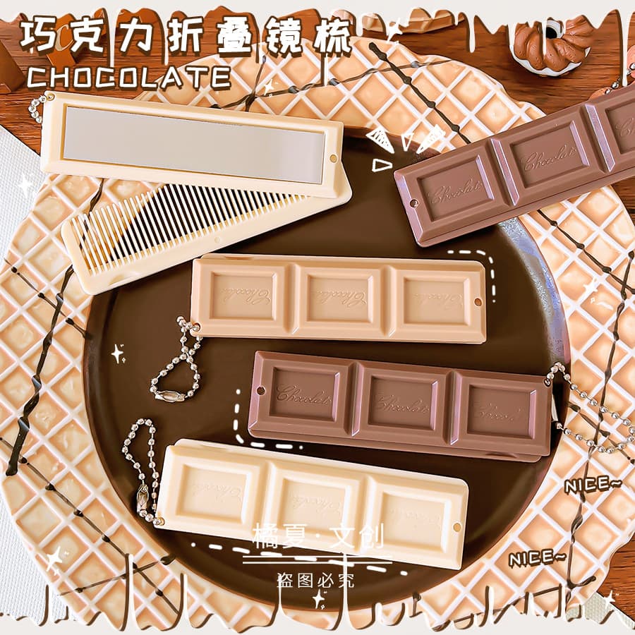 Portable Folding Chocolate Mirror Comb Cute Girl Heart Small Size Female Special Integrated Comb Professional Salon Hairdressing