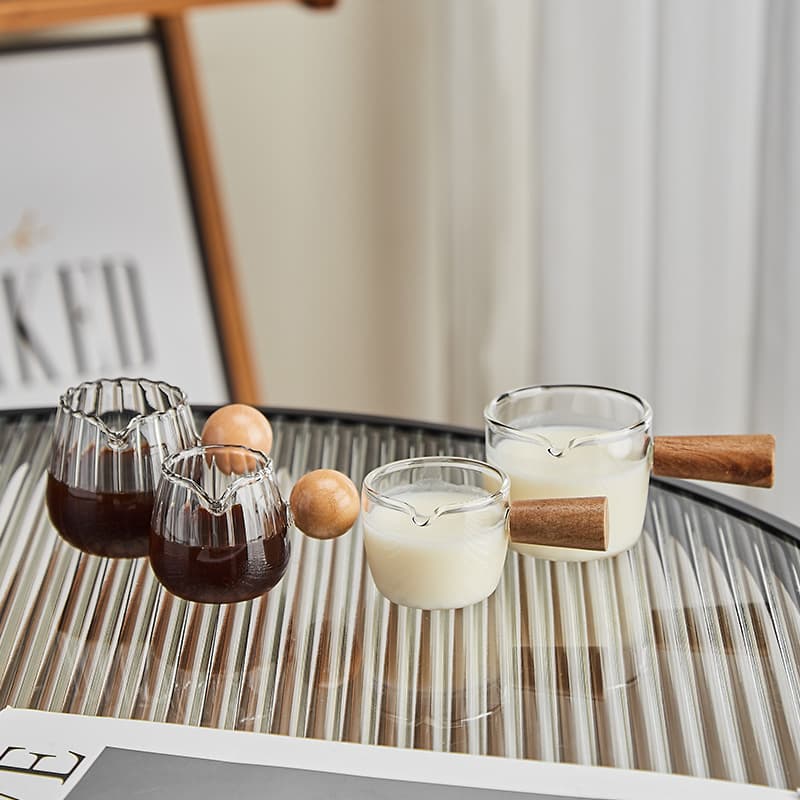 Mini Coffee Cup with Wooden Handle, Clear Glass, Restaurant Serving Cup, Milk Cup, Home Use, Ins Style