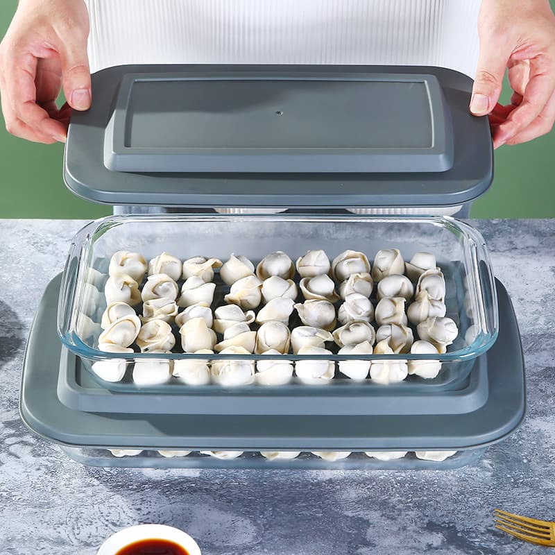 Oven baking pan kitchen storage glass dumpling box rectangular fish plate microwave high borosilicate glass plate with lid