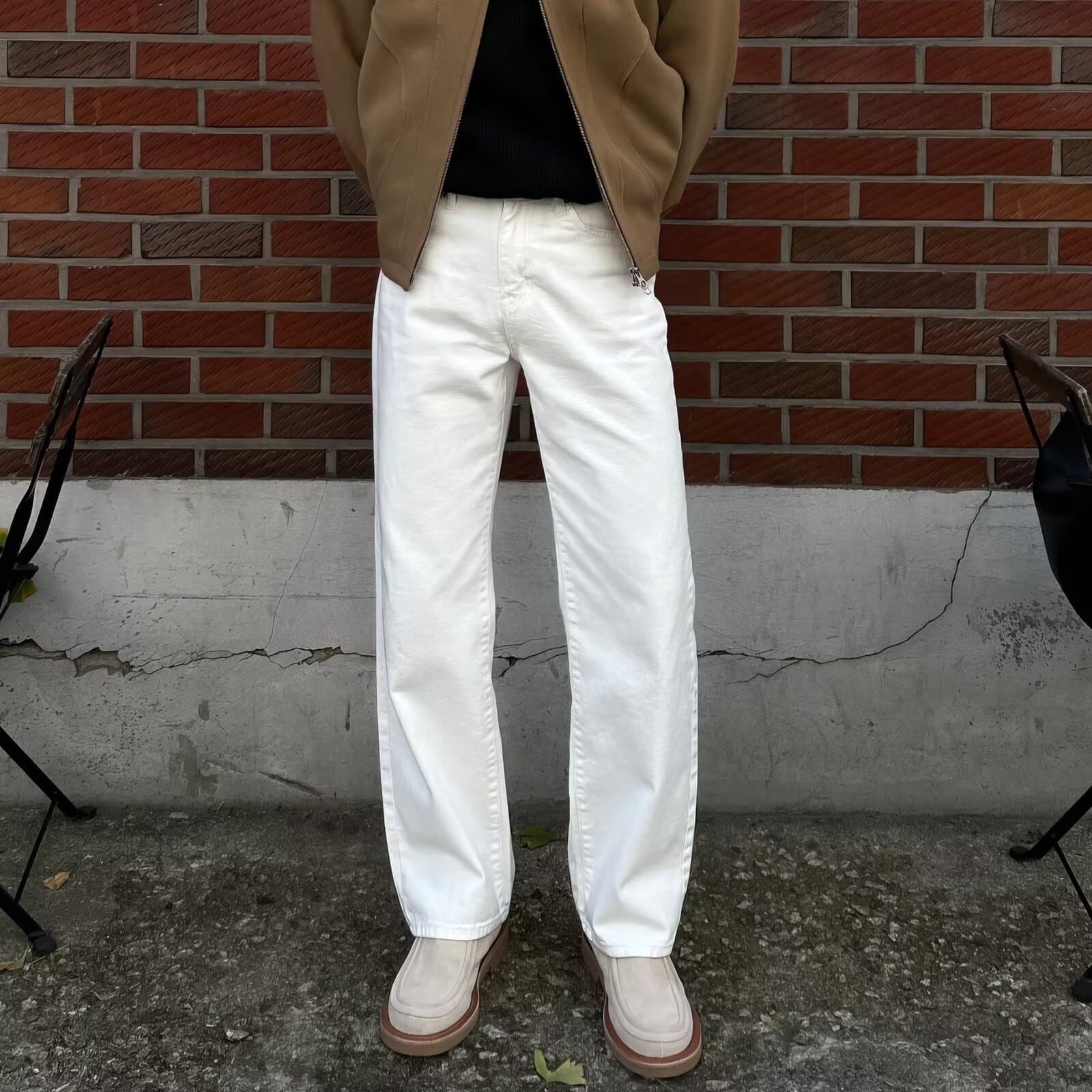 White Jeans Unisex Loose Versatile Black Wide-Leg Pants High Street Vintage Slimming Straight-Leg Casual Trousers