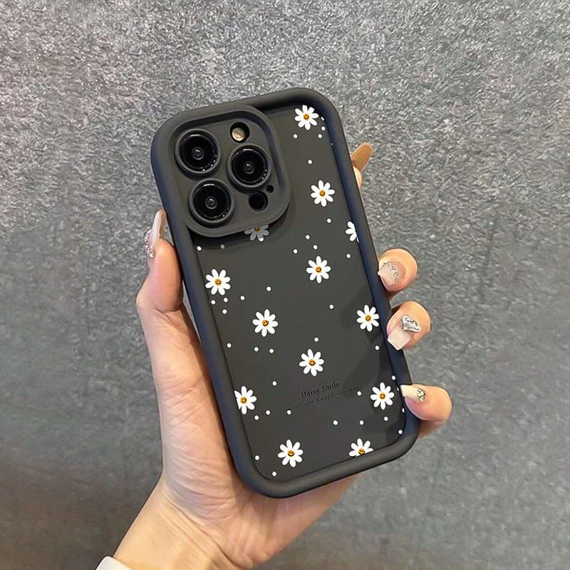 White Daisy Case for Apple 15 Pro Max, iPhone 14/13/12/11 Shockproof Cover