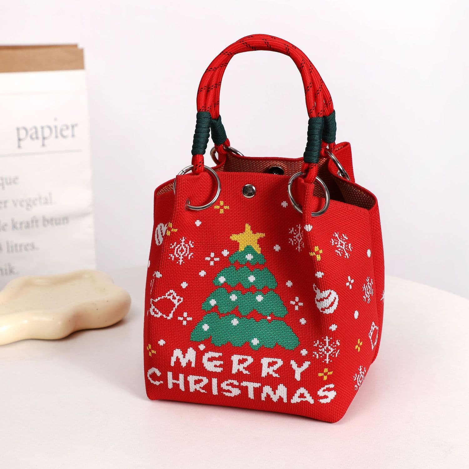 Christmas Gift Bag Gift Pouch Knitted Tote Bag Christmas Eve Apple Bag Christmas Apple Bag Ring Buckle 3D Bag