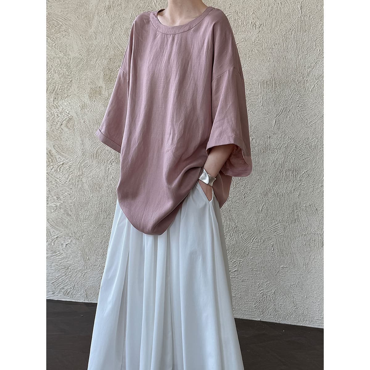 Luxi Lazy Old Money Style Tencel Linen T-shirt Women's Summer New Back Tie Five-Point Short Sleeve Top 3656