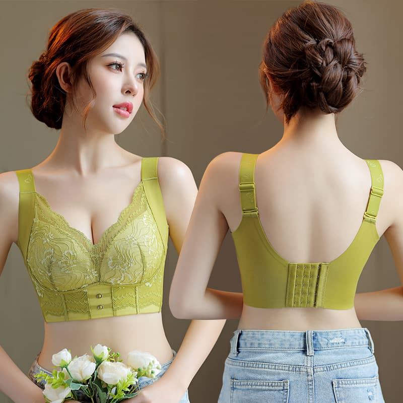 Beauty salon-style shaping plus-size underwear for chubby women with large breasts, full cup, sexy lace, and side-support bra.