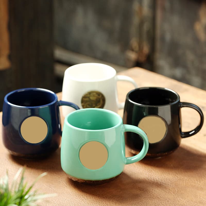 Ceramic Mug with Copper Badge, Starbucks Style, Customizable Print, Fish Scale Mug, Wholesale