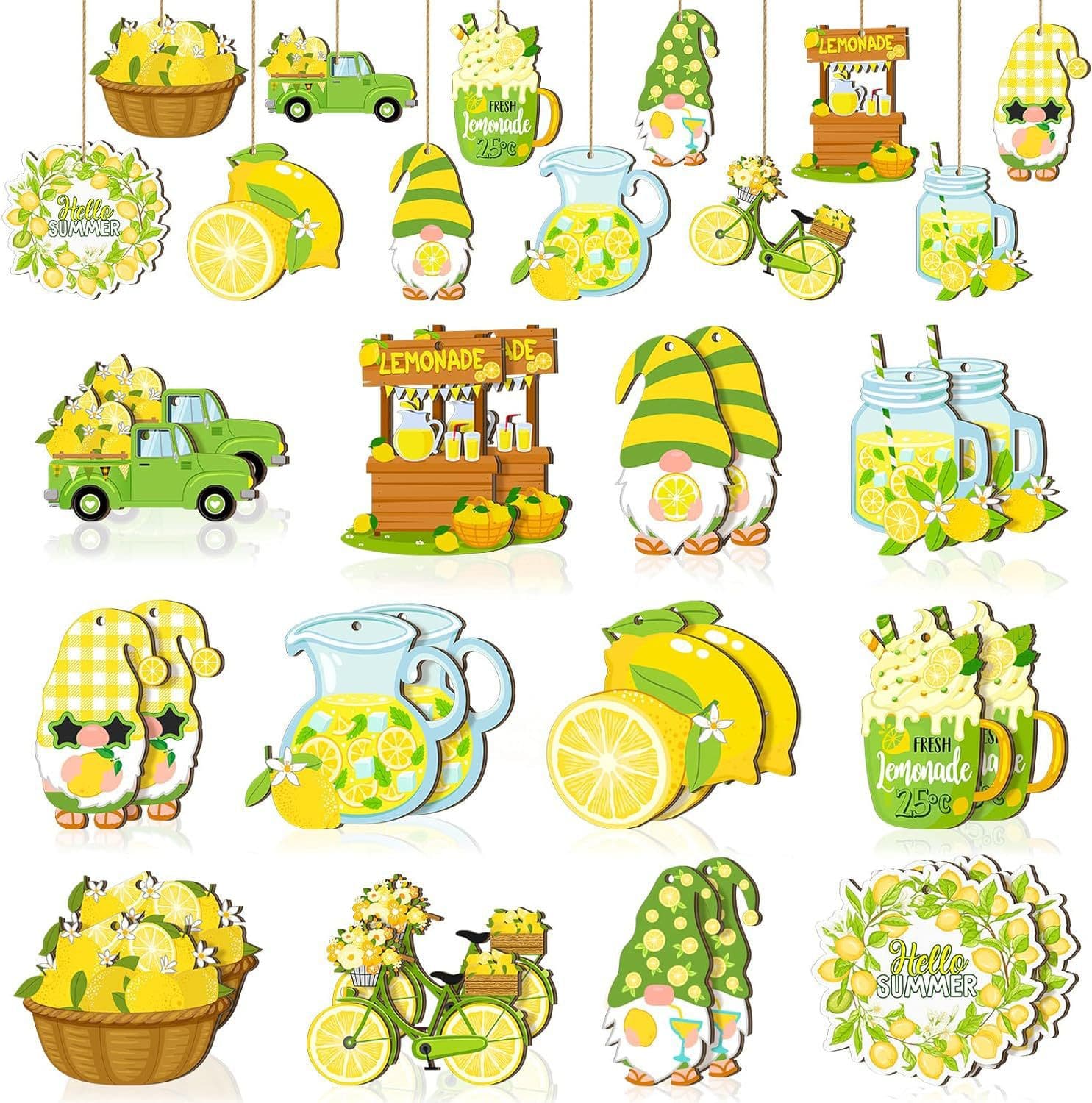 Summer Tree Decoration Lemon Theme Wooden Gnome Hanging Ornament Summer Gift Tag Summer Tree Lemon Slice