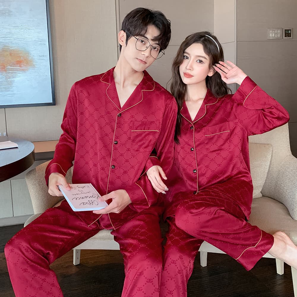 2022 Autumn New Couple Pajamas Women Ice Silk Drop Shipping TikTok Influencer Homewear Set Factory Wholesale