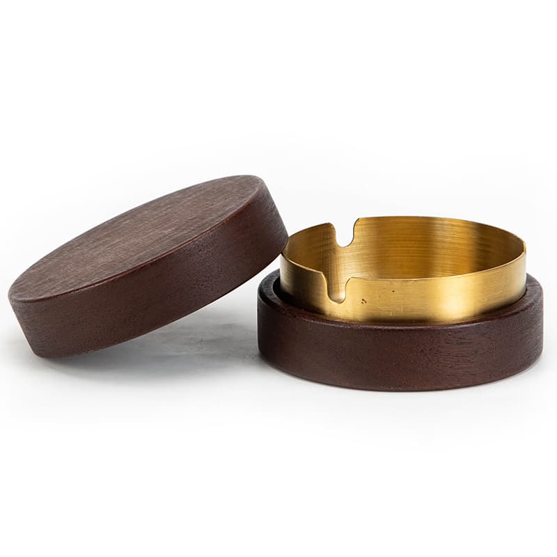 Wholesale In-Stock Solid Wood Creative Home Stainless Steel Ashtray Premium Office Hotel with Lid Anti-Ash Scatter
