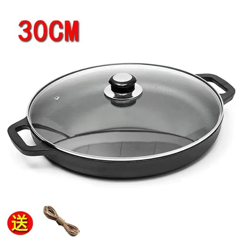Cast Iron Flat Pan Pizza Tray Griddle for Home Use, Non-Stick Pancake Pan for Flatbreads and Jianbing, Shallow Skillet