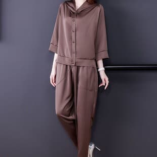 Summer New Half Sleeve Plus Size Set Hooded Top Women Solid Harem Pants Loose Fashion Casual Two-Piece Set Trendy
