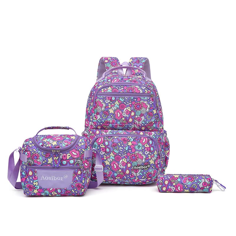 Cross-border foreign trade three-piece lunch bag pencil bag Korean version cartoon school bag large capacity boys and girls student campus backpack