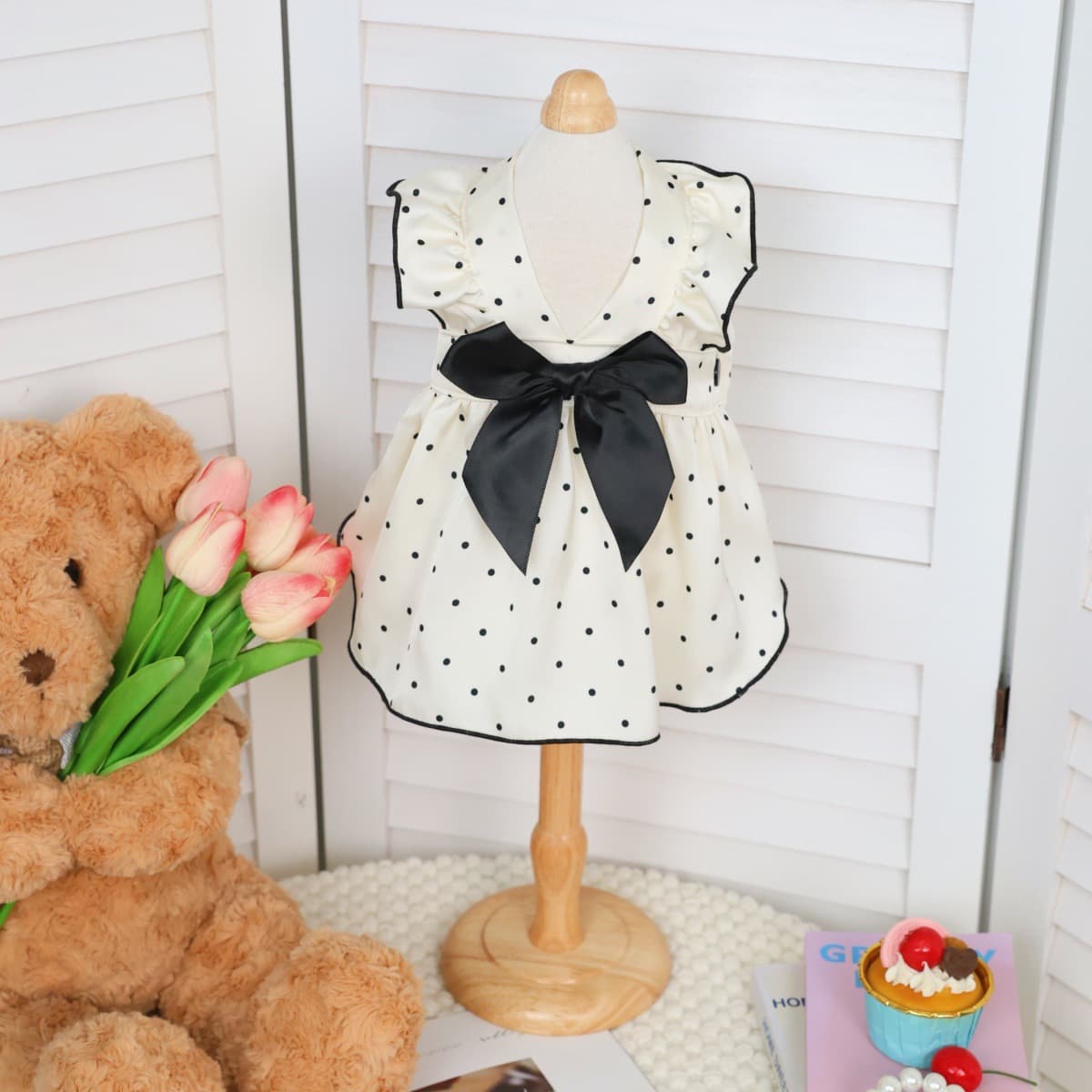 Summer Pet Dress Cool Thin Bowknot Polka Dot Princess Dress for Small Dogs