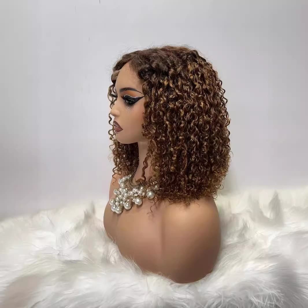 12A 4X4 Lace Piano Color Pixie Curly Bob Wig 225Gram