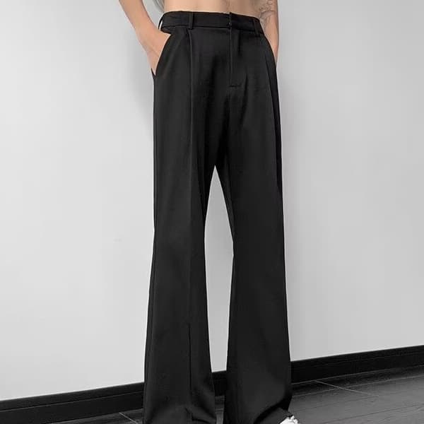 Ice Silk Trousers for Men Spring Summer Fall 2024 New Wide Leg Straight Loose Casual Long Pants with Drape Feel Suit Pants