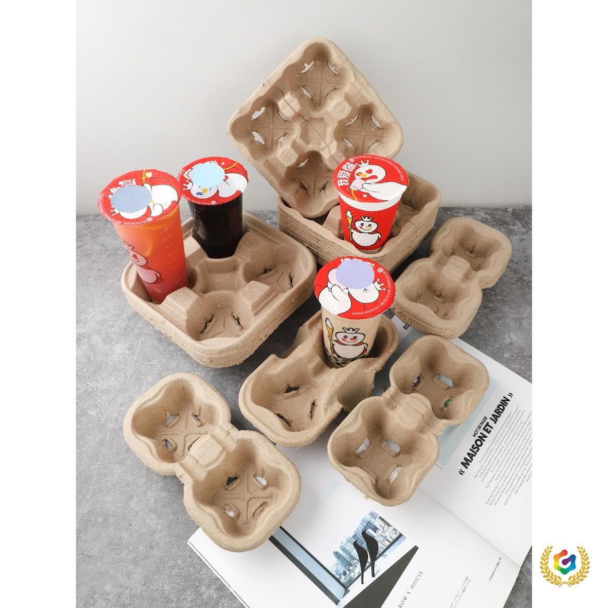 ✅ Biodegradable cup holders, white, natural brown, single/double/four-cup holders, plus-size cup holders for coffee, sweet drinks, milk tea, and other beverages.
