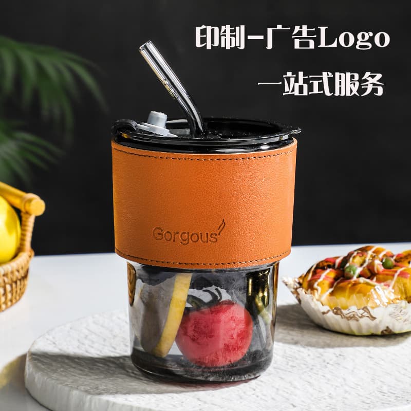 Bamboo Joint Glass Cup with Straw, Coffee Cup, Custom Logo Advertising Cup, Milk Cup, Double-Drink Cup, Souvenir Gift