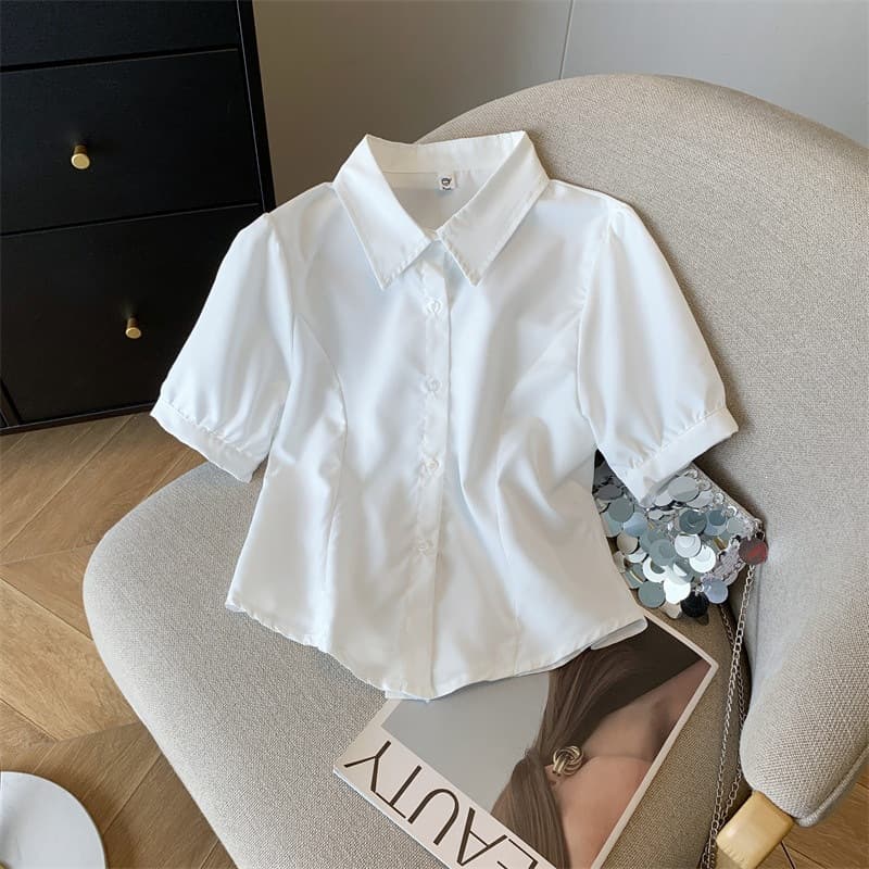 (Cool Silk Cotton Tie Version) JK Uniform Shirt Summer School Style White Short Sleeve Slim Fit Student Shirt Top