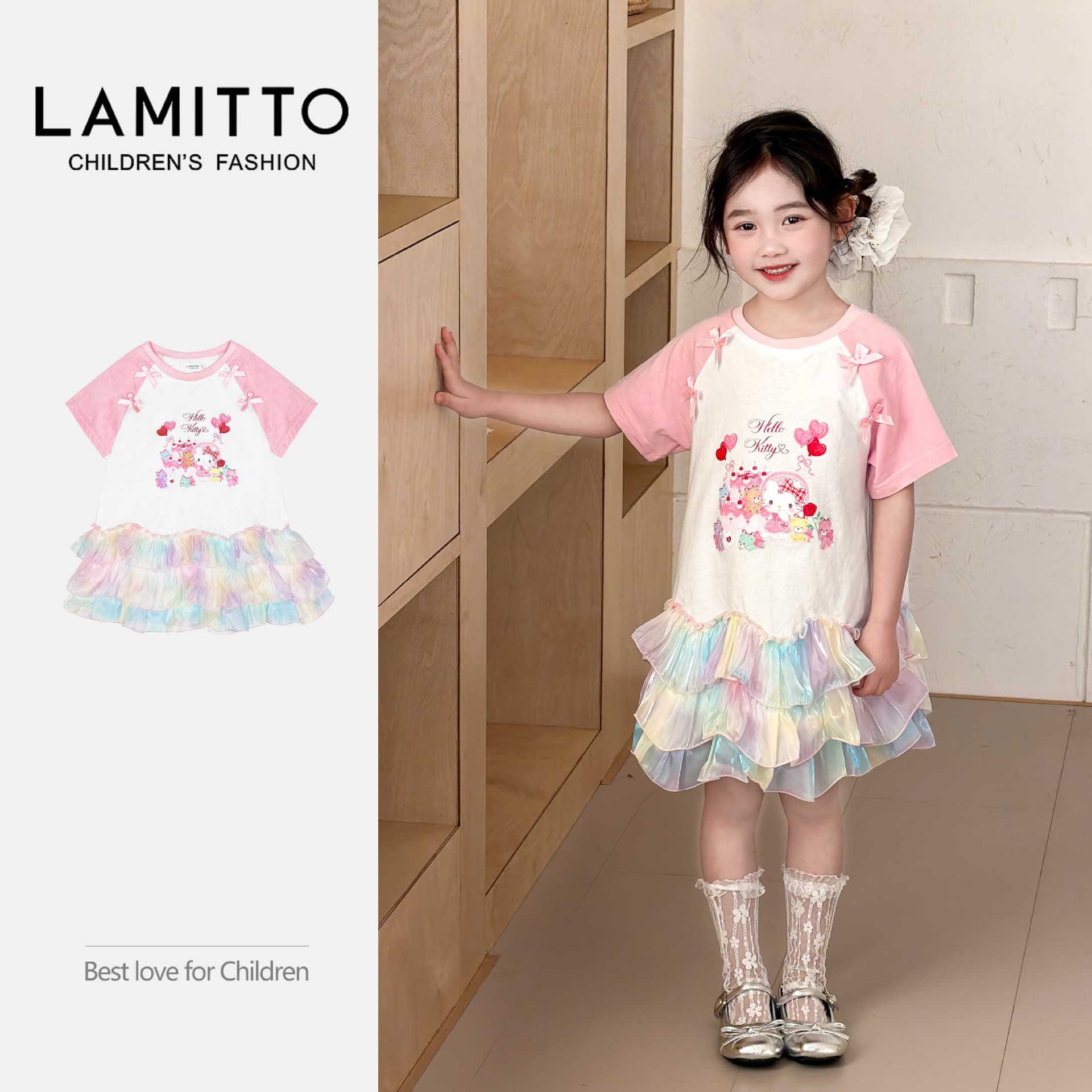 2026 LAMITTO Spring/Summer New Children's Kitty Teddy Bear Birthday Theme Big Wave