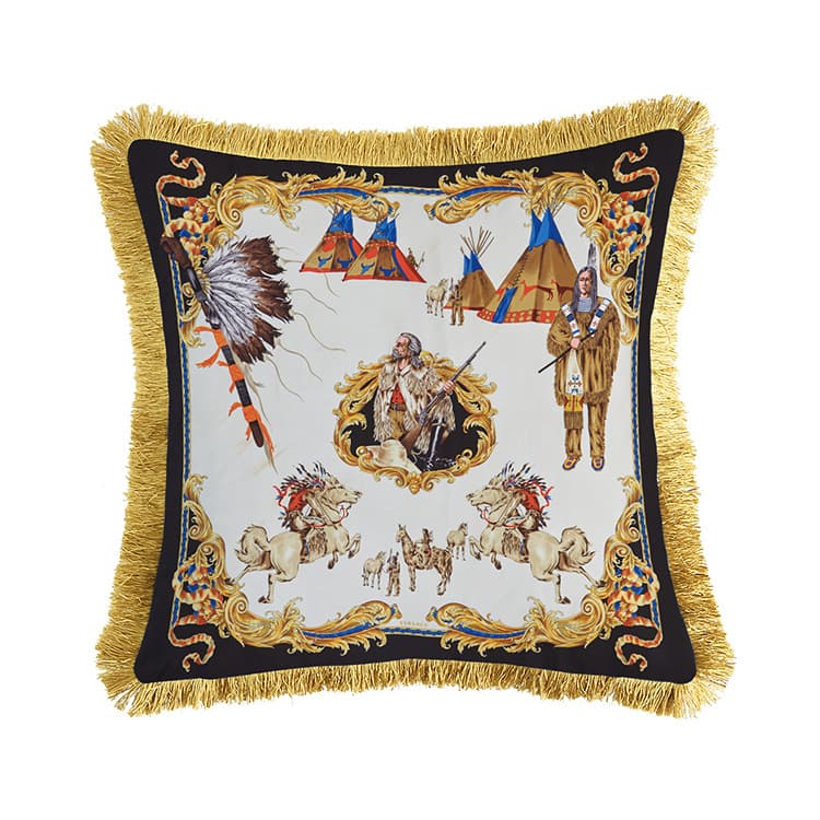 Cross-border Vintage Light Luxury European Style Showroom Decorative Throw Pillow, Model Home Villa Living Room Tassel Printed Cushion