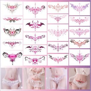 Sexy Lower Abdomen Temporary Tattoo, Succubus Aesthetic Belly and Lower Back Heart Pattern, Herbal Juice Waterproof Sticker