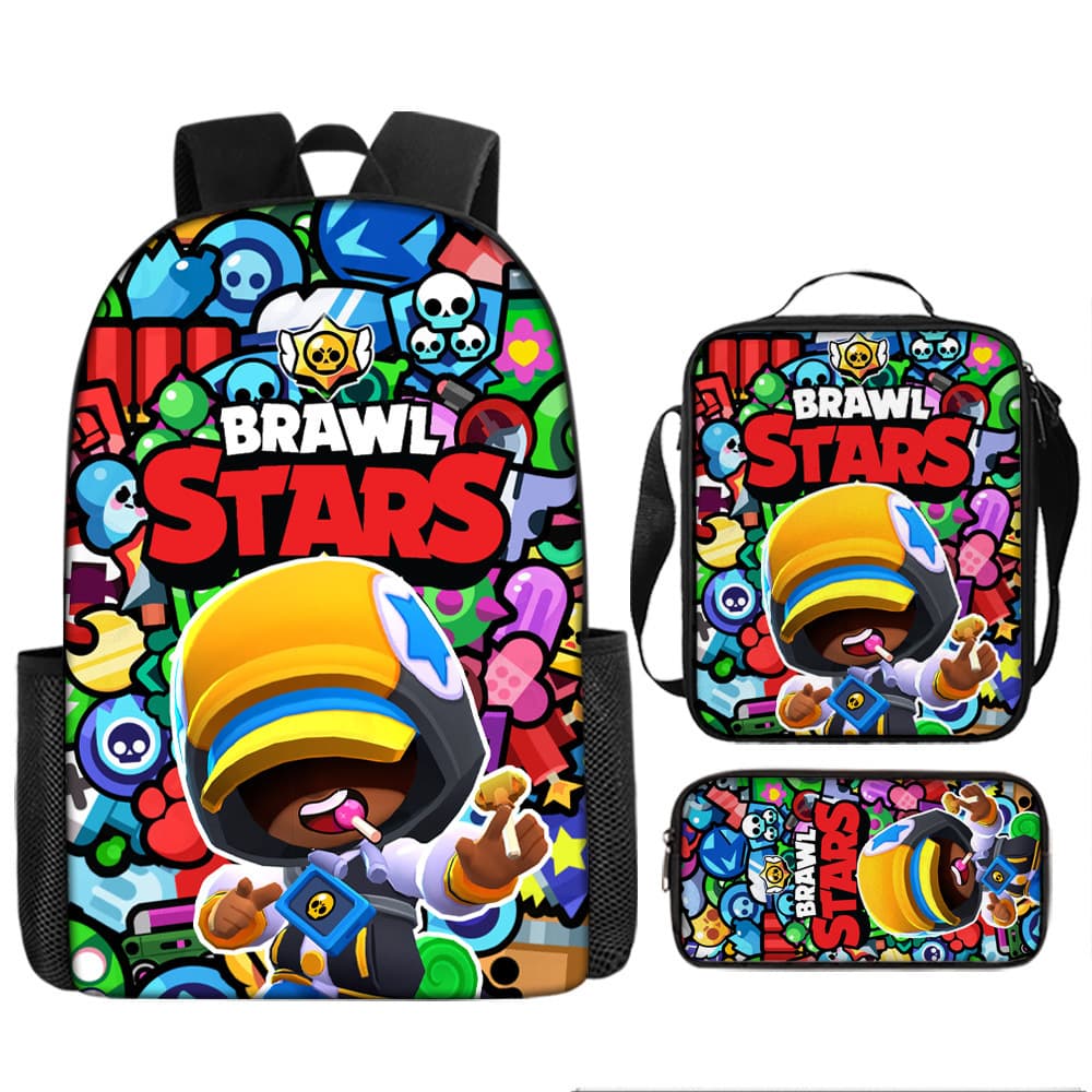 Wild Brawl Game Elementary School Bag Brawl Stars Cartoon Backpack Large Capacity Three-piece Pencil Bag