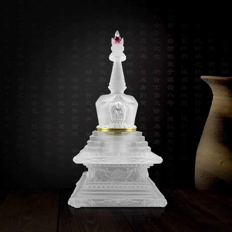 Fengming Colored Glass Bodhi Stupa Tibetan Tantric Monastery Shrine Tathagata Eight Stupas Offering Zen-inspired Desktop Gift Ornament