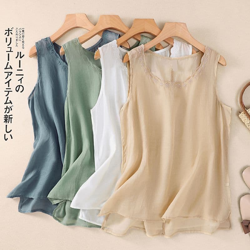 Artistic Retro Elegant Vest Sleeveless Top Summer New Cotton and Linen Comfortable All-match Round Neck Inner Wearing Outer Wearing Women's Clothing
