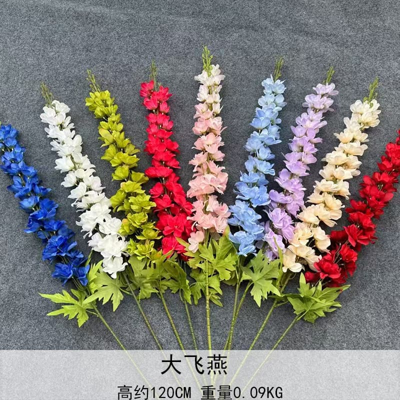 Tall Branch Artificial Delphinium Hyacinth Imitation Flower, Large Stem, for Wedding Hall Decoration and Tall Floral Arrangements