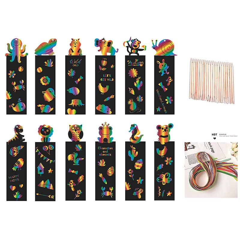 Creative DIY Animal Factory Artistic Scratch Paper Colorful Hanging Bookmark Handwritten Artwork Gift for Kids Party Supplies