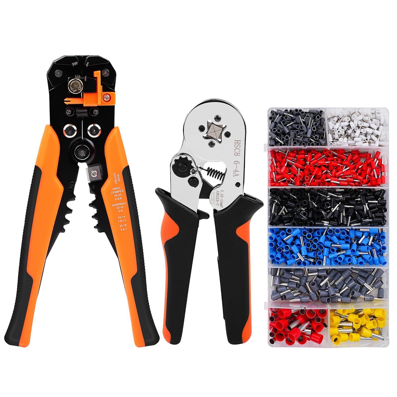 Multi-Function Automatic Wire Stripper 0.25-10 sq mm Crimping Pliers, 1200-Piece Terminal Combination Kit