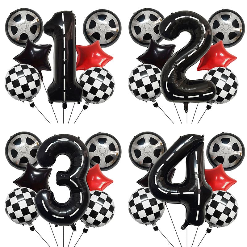 Cross-border Racing Theme Balloon Bundle Tires Stars Checkered Aluminum Film Balloons Birthday Party Mall Event Decoration