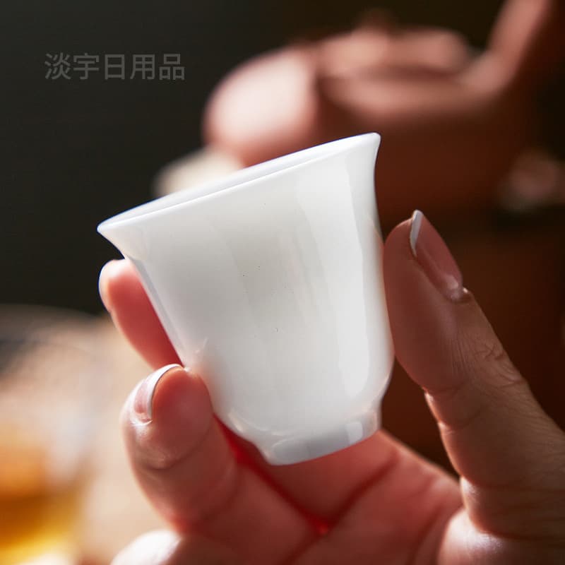 【Extra White Porcelain】White Cup Pure White Kung Fu Tea Cup Ceramic Tea Cup Dehua Tea Set Small Tea Cup Single Cup Tasting Cup