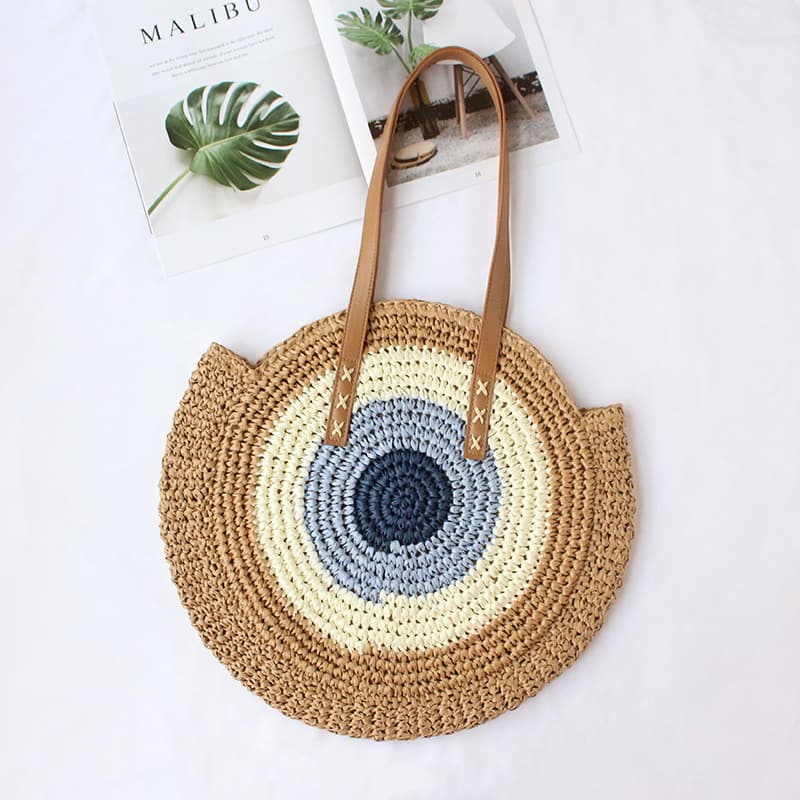 Handwoven Straw Bag New Style Single Shoulder Travel Beach Bag Color Block Trendy Casual Versatile Handbag Woven Basket