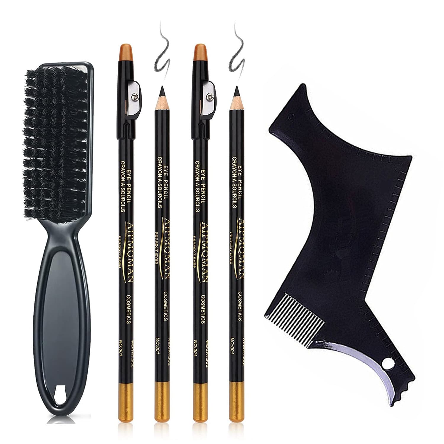 Beard Shaping Template Beard Trimming Guide Beard Styling Tool with Four Beard Lining Pens and Beard Brush Set
