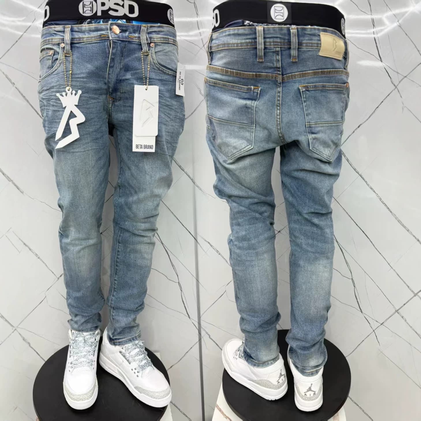 Men's European and American Slim Fit Jeans Elastic Hem Pants