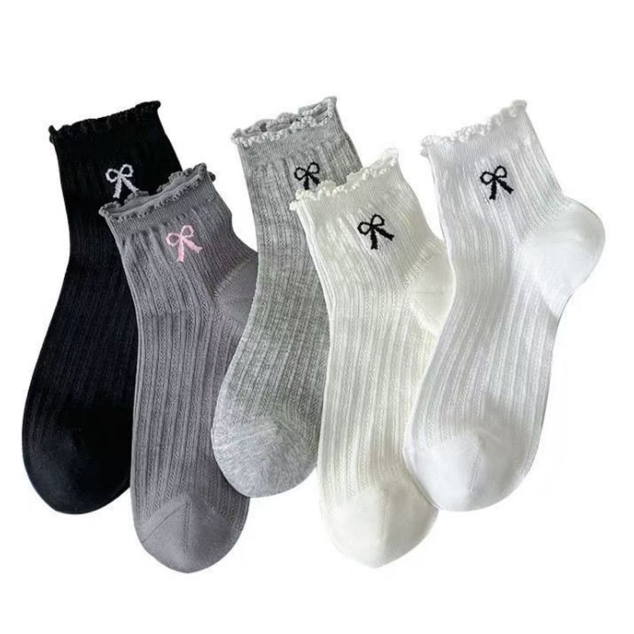 Women's Summer Thin Short Socks with Bowknot Lace, Mid-Calf Mesh Polyester Cotton Socks, Sweat-Absorbent Versatile Women's Socks
