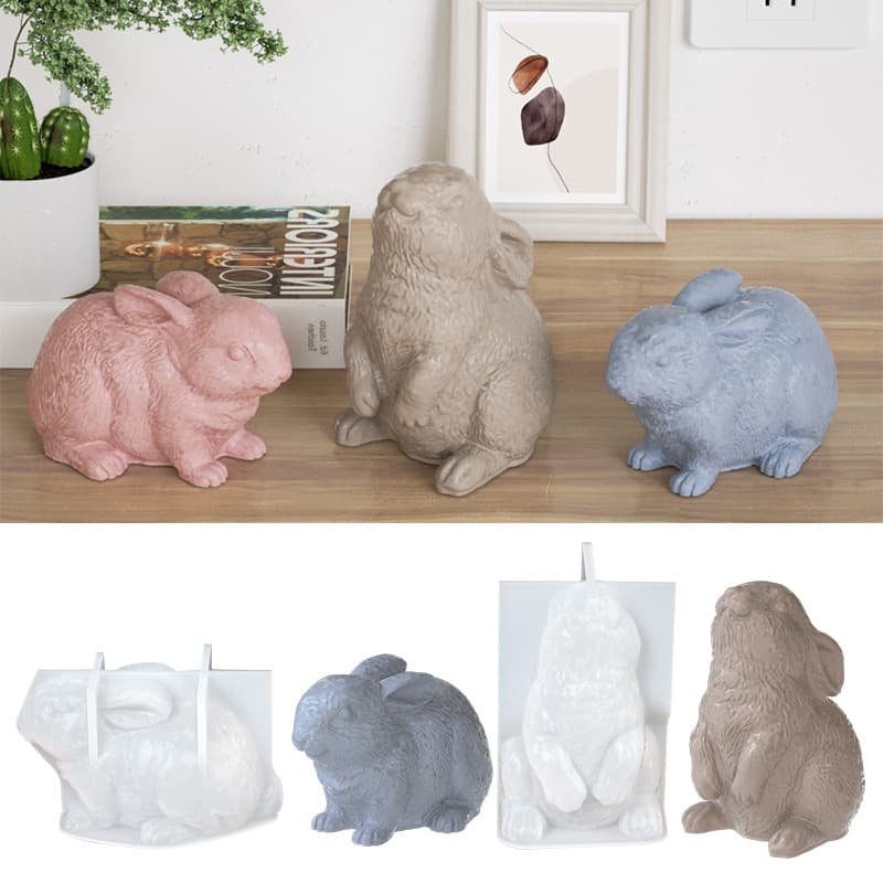 Easter DIY Bunny Scented Candle Mold 3D Rabbit Figurine Plaster Silicone Mold
