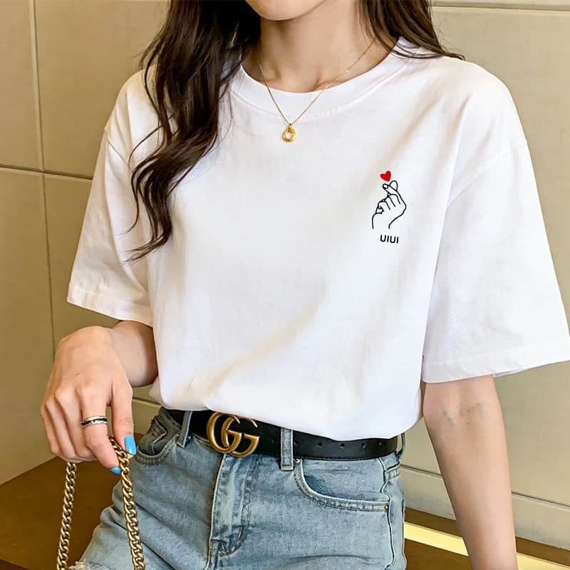 Short Sleeve T-Shirt for Women Plus Size Summer Pure Cotton New Women's Loose Slimming White Tee Top Base Layer Ins Style