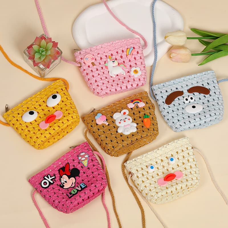 Summer Raffia woven straw bag, cute children's bag, 2025 new style, little girl crossbody bag, beach vacation