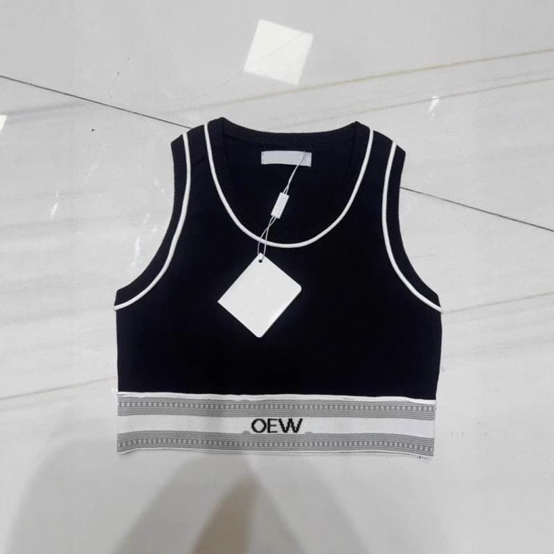 Jacquard Webbing Contrast Color Sports Knit Vest Women's Inner Wear Outer Wear Crop Camisole 2024 Summer Tight Top