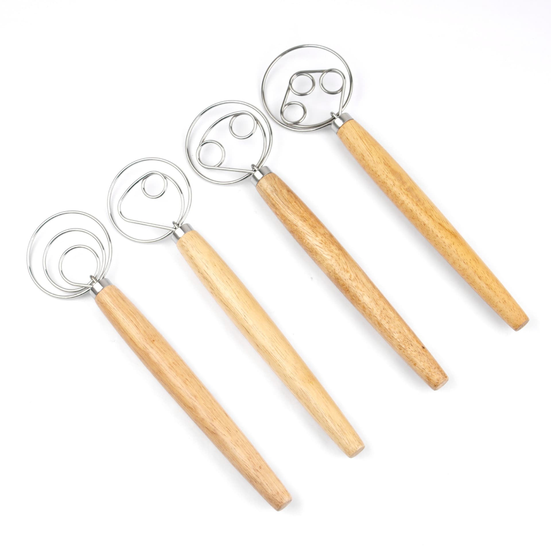 Factory Direct 13-inch Oak Handle Flour Whisk, Double, Single, and Triple Loop Egg Beaters