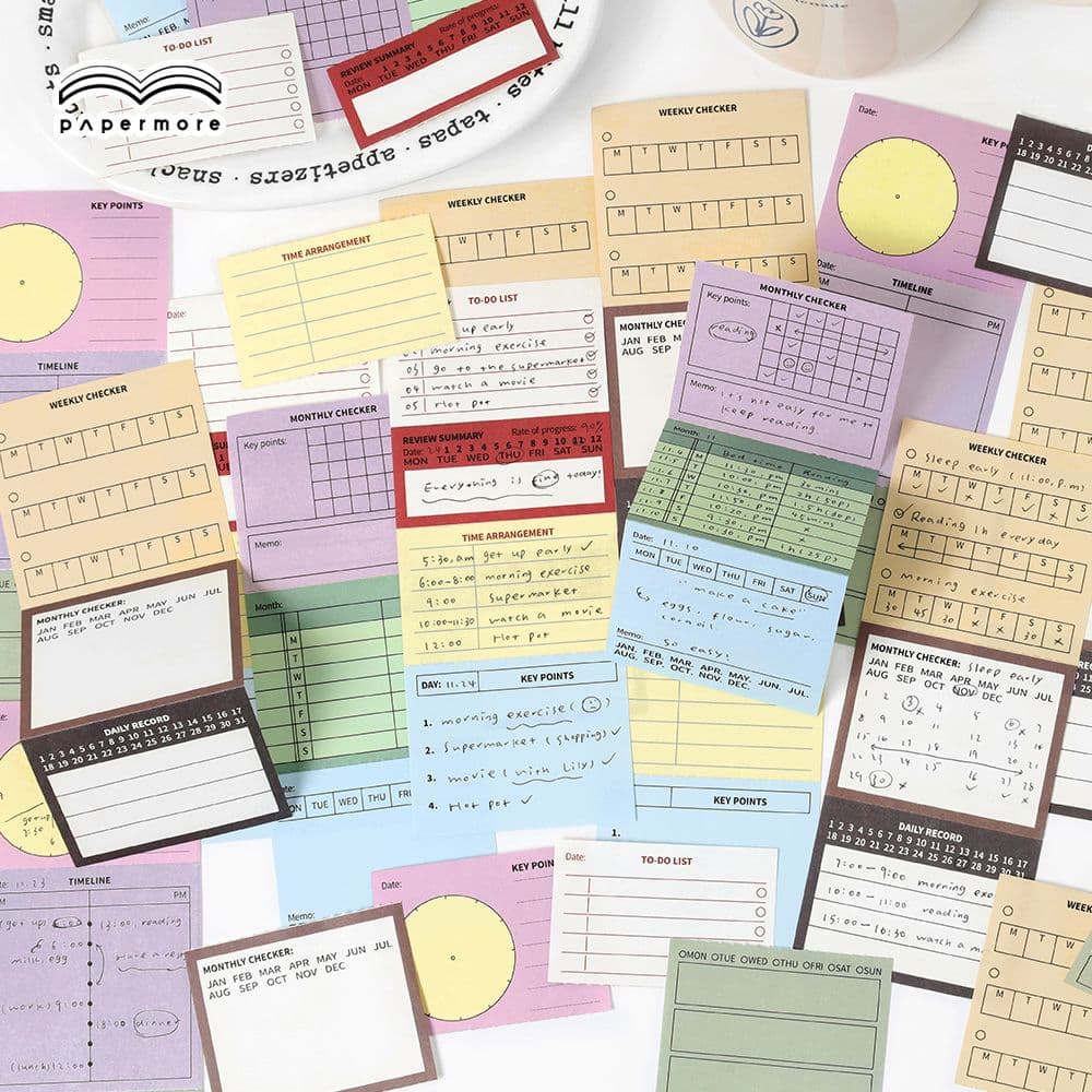 PaperMore-Life Essay Series Writable Notepads Weekly Schedule Checklist Memo Punch Cards 80 Sheets