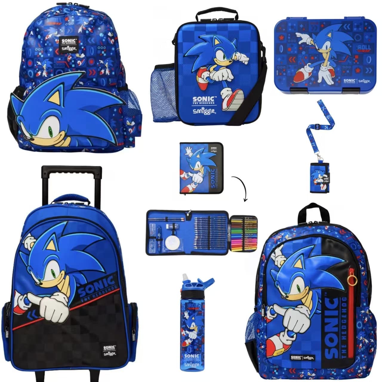 Australian Smiggle Sonic Backpack Large Cartoon Double-Shoulder Bag Large-Capacity Trolley Backpack Medium Size
