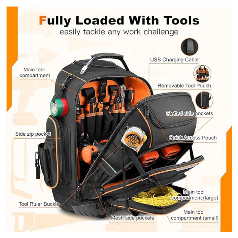 In Stock Cross-border Amazon New Rolling Tool Backpack Heavy Duty Rolling Tool Backpack with Wheels Tool Bag
