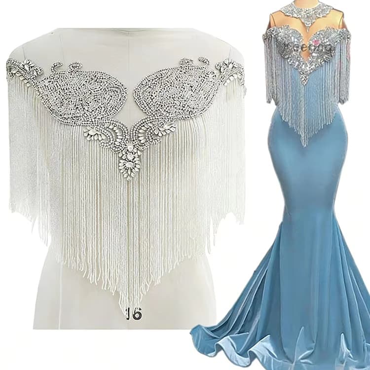Handmade Crystal Rhinestone Beaded Art Bridal Dress Applique