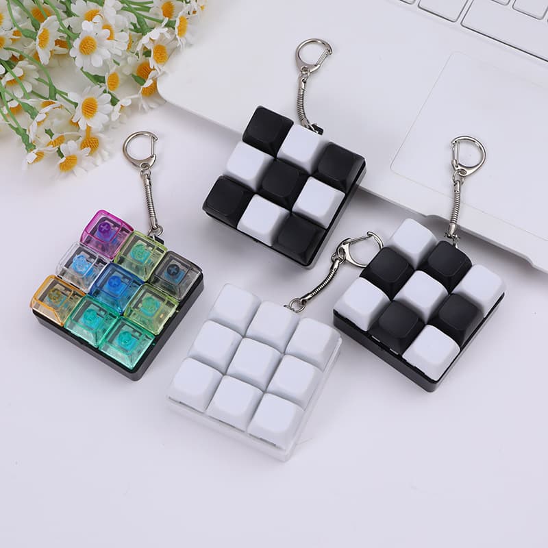 Cross-border Best-seller Seven-Color Nine-Key Transparent Keycap Stress Relief Mechanical Keyboard Keychain Fidget Toy